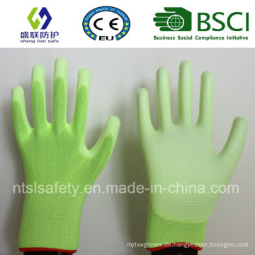 Fluoreszierender grüner PU-beschichteter Arbeitsschutzhandschuh (SL-PU201G)